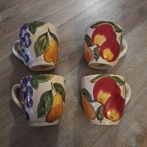 Tabletops Lifestyles Harlequin Fruit Hand-Painted Designed Ceramic Mug Lot of 4